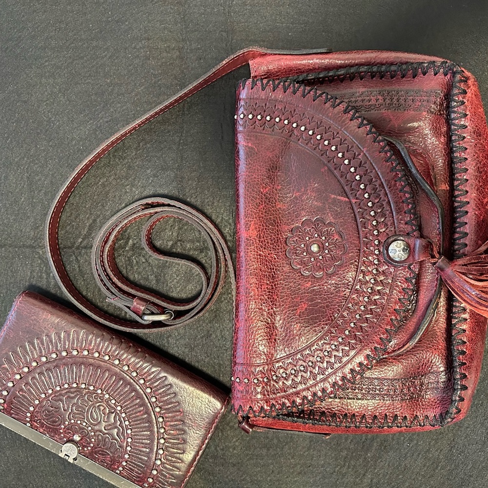 Burgundy Patricia Nash set (crossbody & wallet)